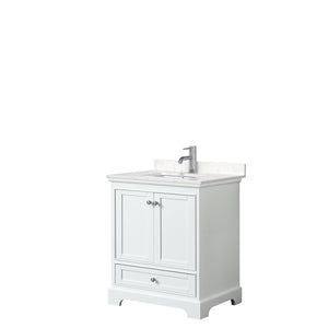 Deborah 30 Inch Single Bathroom Vanity in White Carrara Cultured Marble Countertop Undermount Square Sink No Mirror