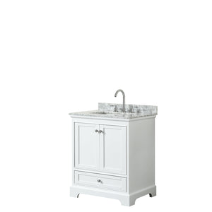 Deborah 30 Inch Single Bathroom Vanity in White White Carrara Marble Countertop Undermount Square Sink and No Mirror