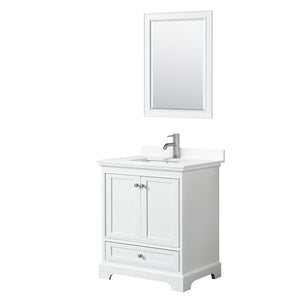 Deborah 30 Inch Single Bathroom Vanity in White White Cultured Marble Countertop Undermount Square Sink 24 Inch Mirror