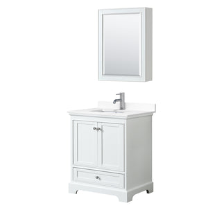 Deborah 30 Inch Single Bathroom Vanity in White White Cultured Marble Countertop Undermount Square Sink Medicine Cabinet