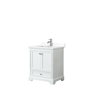 Deborah 30 Inch Single Bathroom Vanity in White White Cultured Marble Countertop Undermount Square Sink No Mirror