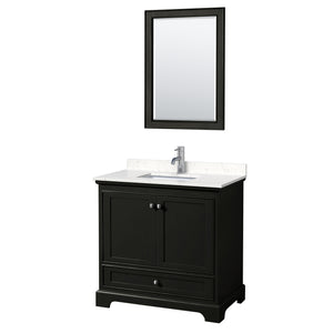 Deborah 36 Inch Single Bathroom Vanity in Dark Espresso Carrara Cultured Marble Countertop Undermount Square Sink 24 Inch Mirror