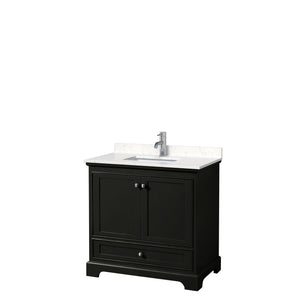 Deborah 36 Inch Single Bathroom Vanity in Dark Espresso Carrara Cultured Marble Countertop Undermount Square Sink No Mirror