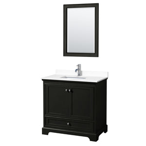 Deborah 36 Inch Single Bathroom Vanity in Dark Espresso White Cultured Marble Countertop Undermount Square Sink 24 Inch Mirror