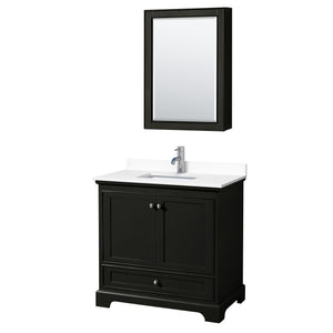 Deborah 36 Inch Single Bathroom Vanity in Dark Espresso White Cultured Marble Countertop Undermount Square Sink Medicine Cabinet