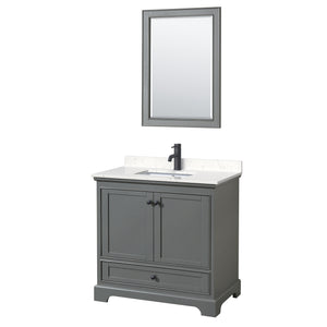 Deborah 36 Inch Single Bathroom Vanity in Dark Gray Carrara Cultured Marble Countertop Undermount Square Sink Matte Black Trim 24 Inch Mirror