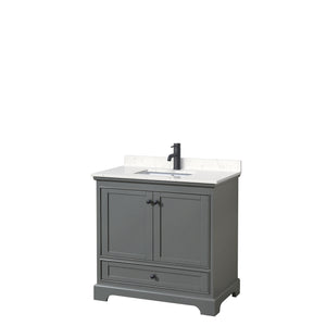 Deborah 36 Inch Single Bathroom Vanity in Dark Gray Carrara Cultured Marble Countertop Undermount Square Sink Matte Black Trim