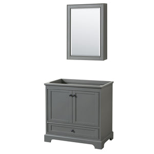 Deborah 36 Inch Single Bathroom Vanity in Dark Gray No Countertop No Sink Matte Black Trim Medicine Cabinet