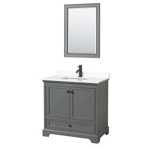 Deborah 36 Inch Single Bathroom Vanity in Dark Gray White Cultured Marble Countertop Undermount Square Sink Matte Black Trim 24 Inch Mirror