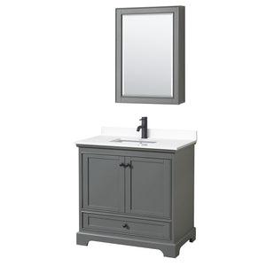 Deborah 36 Inch Single Bathroom Vanity in Dark Gray White Cultured Marble Countertop Undermount Square Sink Matte Black Trim Medicine Cabinet