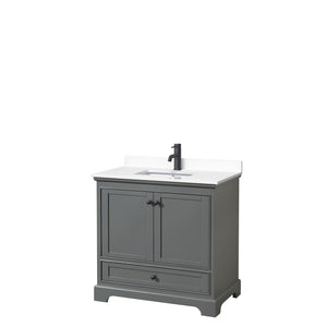 Deborah 36 Inch Single Bathroom Vanity in Dark Gray White Cultured Marble Countertop Undermount Square Sink Matte Black Trim
