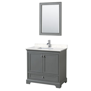 Deborah 36 Inch Single Bathroom Vanity in Dark Gray Carrara Cultured Marble Countertop Undermount Square Sink 24 Inch Mirror
