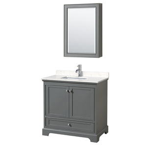 Deborah 36 Inch Single Bathroom Vanity in Dark Gray Carrara Cultured Marble Countertop Undermount Square Sink Medicine Cabinet