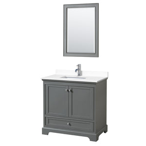 Deborah 36 Inch Single Bathroom Vanity in Dark Gray White Cultured Marble Countertop Undermount Square Sink 24 Inch Mirror
