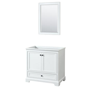 Deborah 36 Inch Single Bathroom Vanity in White No Countertop No Sink Matte Black Trim 24 Inch Mirror