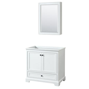 Deborah 36 Inch Single Bathroom Vanity in White No Countertop No Sink Matte Black Trim Medicine Cabinet