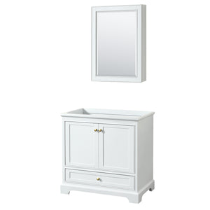 Deborah 36 Inch Single Bathroom Vanity in White No Countertop No Sink Brushed Gold Trim Medicine Cabinet