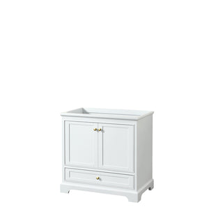 Deborah 36 Inch Single Bathroom Vanity in White No Countertop No Sink Brushed Gold Trim No Mirror