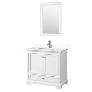 Deborah 36 Inch Single Bathroom Vanity in White Carrara Cultured Marble Countertop Undermount Square Sink 24 Inch Mirror