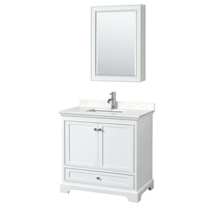 Deborah 36 Inch Single Bathroom Vanity in White Carrara Cultured Marble Countertop Undermount Square Sink Medicine Cabinet