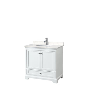 Deborah 36 Inch Single Bathroom Vanity in White Carrara Cultured Marble Countertop Undermount Square Sink No Mirror