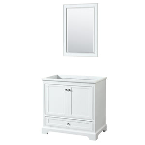 Deborah 36 Inch Single Bathroom Vanity in White No Countertop No Sink and 24 Inch Mirror