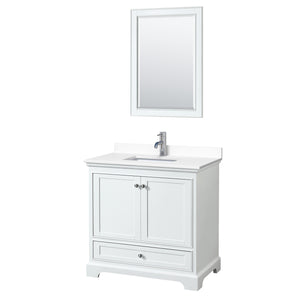 Deborah 36 Inch Single Bathroom Vanity in White White Cultured Marble Countertop Undermount Square Sink 24 Inch Mirror