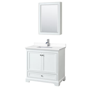 Deborah 36 Inch Single Bathroom Vanity in White White Cultured Marble Countertop Undermount Square Sink Medicine Cabinet