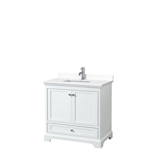 Deborah 36 Inch Single Bathroom Vanity in White White Cultured Marble Countertop Undermount Square Sink No Mirror