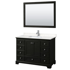 Deborah 48 Inch Single Bathroom Vanity in Dark Espresso Carrara Cultured Marble Countertop Undermount Square Sink 46 Inch Mirror