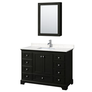 Deborah 48 Inch Single Bathroom Vanity in Dark Espresso Carrara Cultured Marble Countertop Undermount Square Sink Medicine Cabinet