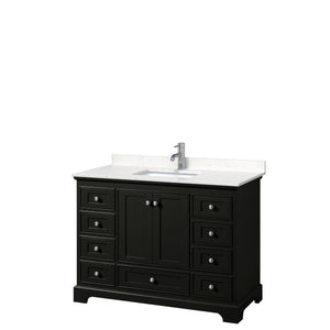 Deborah 48 Inch Single Bathroom Vanity in Dark Espresso Carrara Cultured Marble Countertop Undermount Square Sink No Mirror