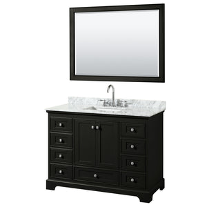 Deborah 48 Inch Single Bathroom Vanity in Dark Espresso White Carrara Marble Countertop Undermount Square Sink and 46 Inch Mirror
