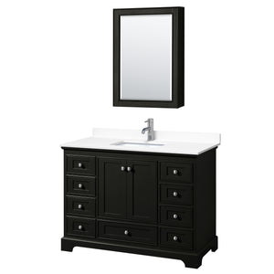 Deborah 48 Inch Single Bathroom Vanity in Dark Espresso White Cultured Marble Countertop Undermount Square Sink Medicine Cabinet