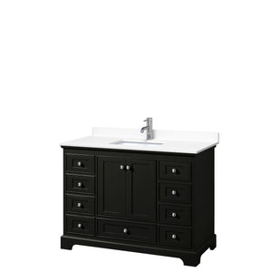 Deborah 48 Inch Single Bathroom Vanity in Dark Espresso White Cultured Marble Countertop Undermount Square Sink No Mirror