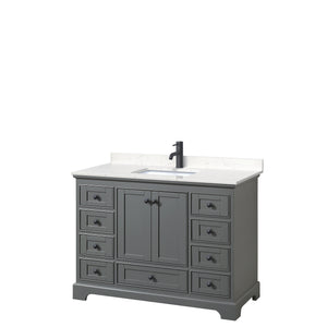 Deborah 48 Inch Single Bathroom Vanity in Dark Gray Carrara Cultured Marble Countertop Undermount Square Sink Matte Black Trim