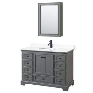 Deborah 48 Inch Single Bathroom Vanity in Dark Gray White Cultured Marble Countertop Undermount Square Sink Matte Black Trim Medicine Cabinet