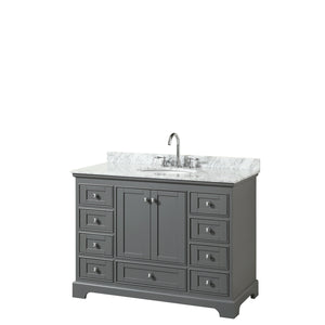 Deborah 48 Inch Single Bathroom Vanity in Dark Gray White Carrara Marble Countertop Undermount Oval Sink and No Mirror
