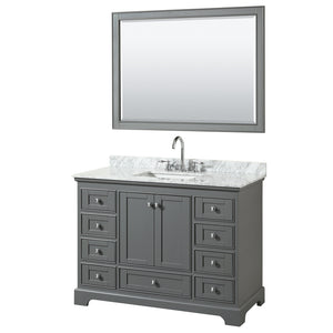Deborah 48 Inch Single Bathroom Vanity in Dark Gray White Carrara Marble Countertop Undermount Square Sink and 46 Inch Mirror