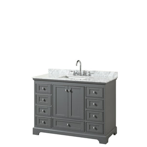 Deborah 48 Inch Single Bathroom Vanity in Dark Gray White Carrara Marble Countertop Undermount Square Sink and No Mirror