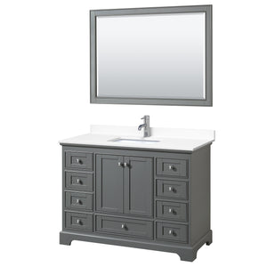 Deborah 48 Inch Single Bathroom Vanity in Dark Gray White Cultured Marble Countertop Undermount Square Sink 46 Inch Mirror