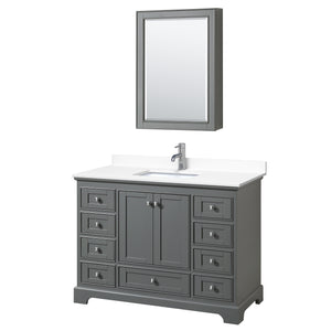 Deborah 48 Inch Single Bathroom Vanity in Dark Gray White Cultured Marble Countertop Undermount Square Sink Medicine Cabinet