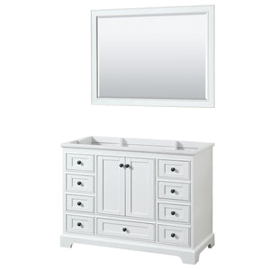 Deborah 48 Inch Single Bathroom Vanity in White No Countertop No Sink Matte Black Trim 46 Inch Mirror