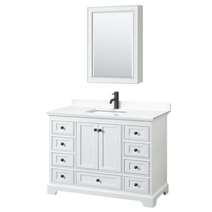 Deborah 48 Inch Single Bathroom Vanity in White White Cultured Marble Countertop Undermount Square Sink Matte Black Trim Medicine Cabinet