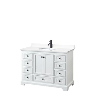 Deborah 48 Inch Single Bathroom Vanity in White White Cultured Marble Countertop Undermount Square Sink Matte Black Trim