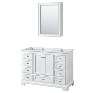 Deborah 48 Inch Single Bathroom Vanity in White No Countertop No Sink Brushed Gold Trim Medicine Cabinet