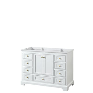 Deborah 48 Inch Single Bathroom Vanity in White No Countertop No Sink Brushed Gold Trim No Mirror