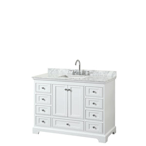 Deborah 48 Inch Single Bathroom Vanity in White White Carrara Marble Countertop Undermount Square Sink and No Mirror