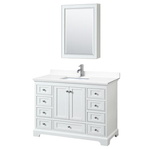 Deborah 48 Inch Single Bathroom Vanity in White White Cultured Marble Countertop Undermount Square Sink Medicine Cabinet