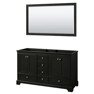 Deborah 60 Inch Double Bathroom Vanity in Dark Espresso No Countertop No Sinks and 58 Inch Mirror